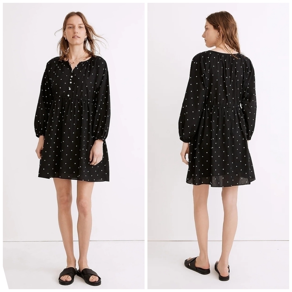 Madewell Button Front Tie Waist Mini Dress in Square Spot